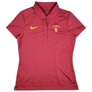 Nike USC Trojans Polo Shirt Womens S Red Golf Performance Dri-Fit‎ Short Sleeve